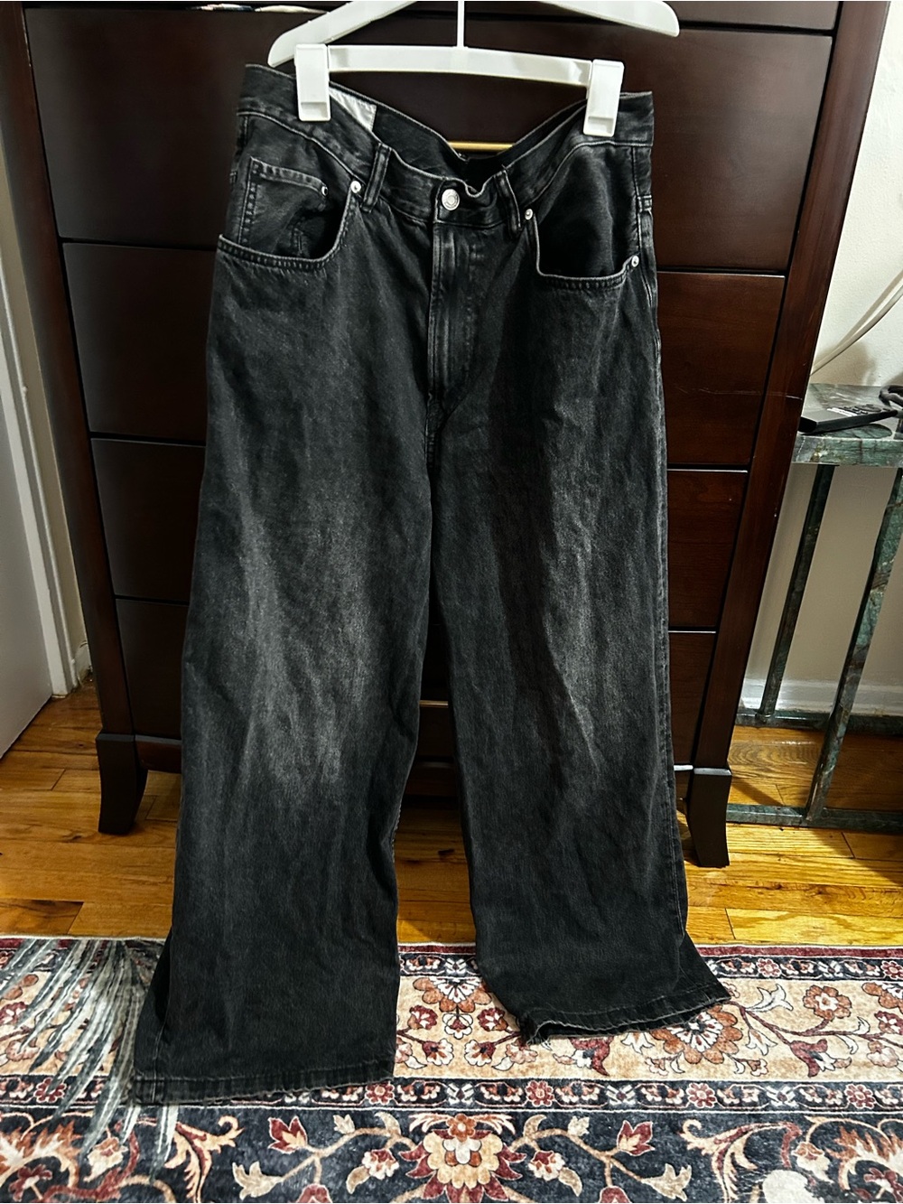 H&M Washed Black Relaxed Wide-Leg Jeans